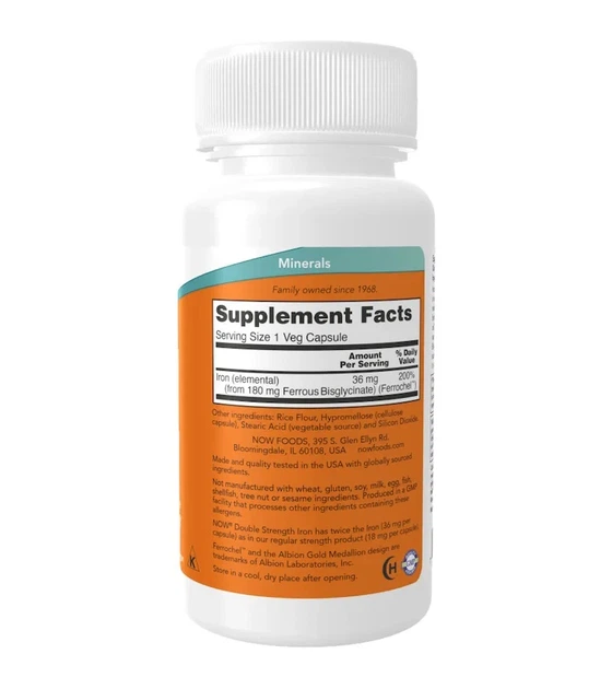 Залізо Now Foods (Iron) 36 мг 90 рослинних капсул - Фото 2 Залізо Now Foods (Iron) 36 мг 90 рослинних капсул - зображення 2