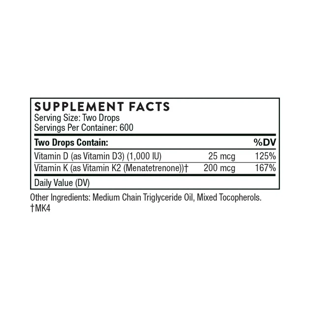 Вітамін Д/К2 Thorne Research Vitamin D/K2 30 мл - зображення 3