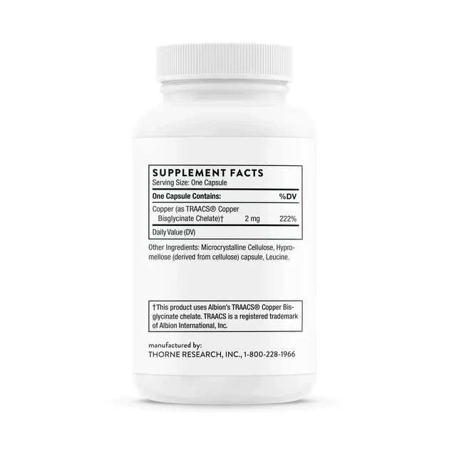 Мідь Бісгліцинат Thorne Research (Copper Bigglycinate) 60 капсул - зображення 3