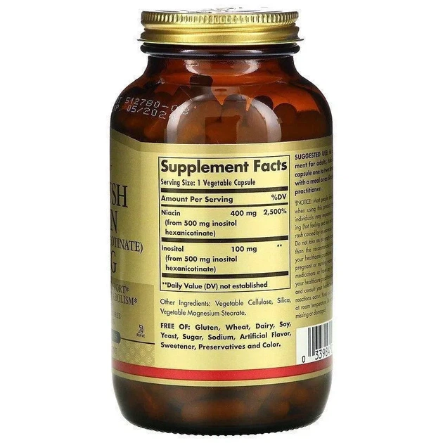 Ниацин No-Flush Niacin Solgar, без покраснения, 500 мг, 250 капсул - Фото 2 Ниацин No-Flush Niacin Solgar, без покраснения, 500 мг, 250 капсул - изображение 2