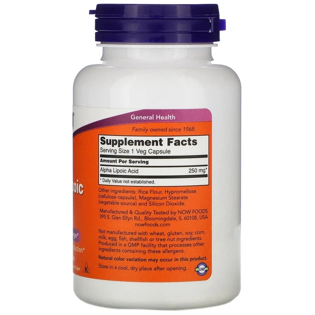 Альфа-ліпоєва кислота Now Foods (Alpha Lipoic Acid) 250 мг 120 капсул - зображення 2