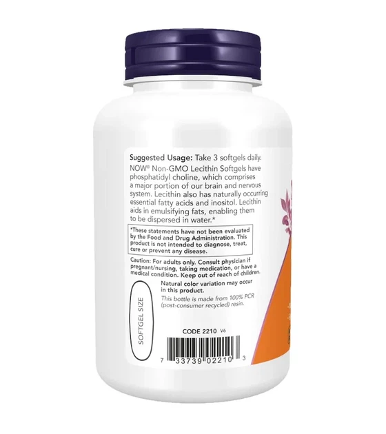 Лецитин без ГМО Now Foods (Lecithin) 1200 мг 400 желатиновых капсул - изображение 3