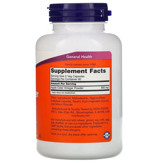 Яблучний оцет Now Foods (Apple Cider Vinegar) 450 мг 180 капсул - зображення 2