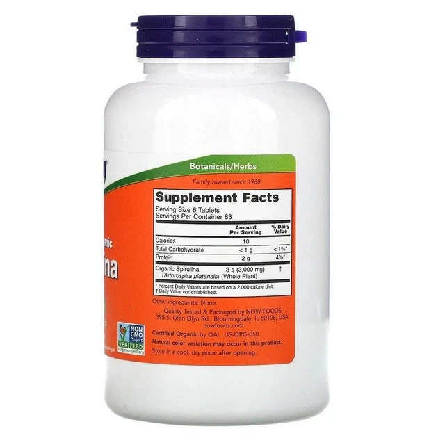 Органічна спіруліна "Spirulina" 500 мг, Now Foods, 500 таблеток - зображення 2