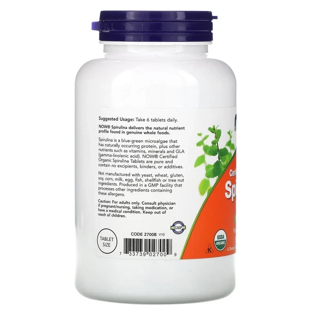 Органічна спіруліна "Spirulina" 500 мг, Now Foods, 500 таблеток - зображення 3