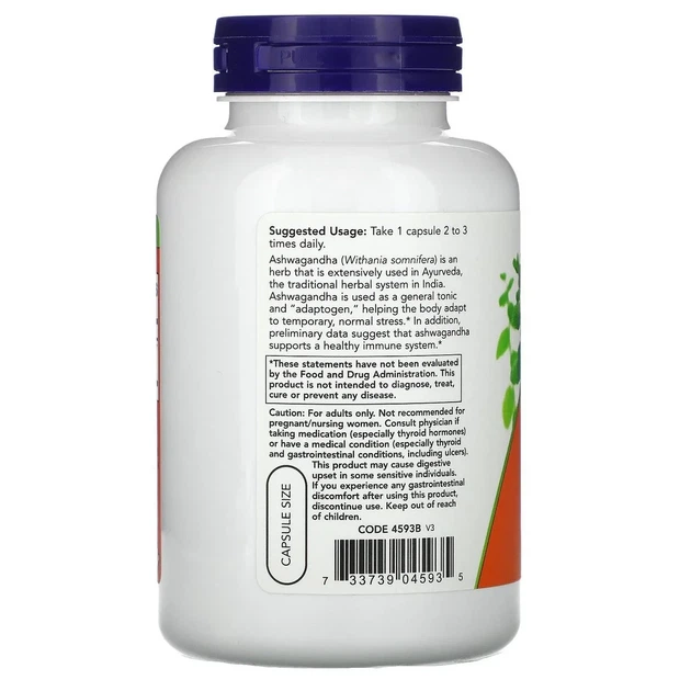 Ашваганда Now Foods (Ashwagandha) 450 мг 180 вегетарианских капсул - изображение 3