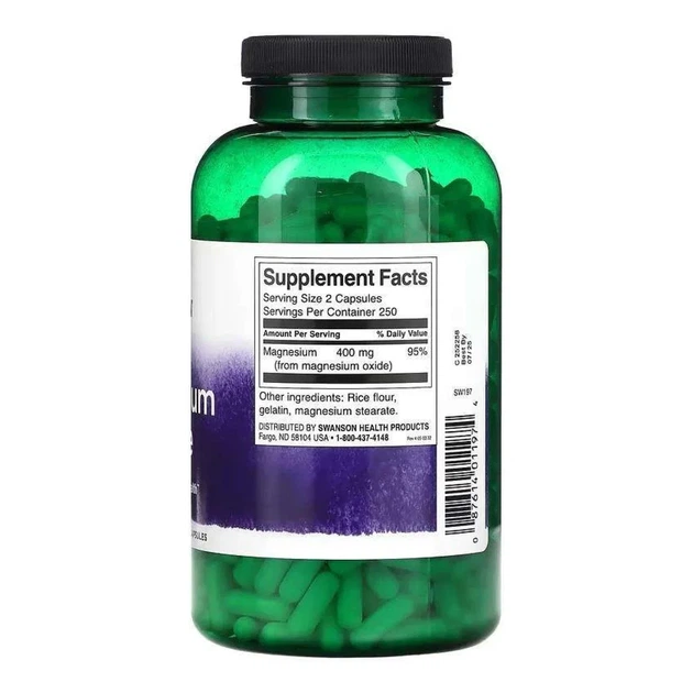 Оксид магния Magnesium Oxide 200 мг Swanson, 500 капсул - изображение 2