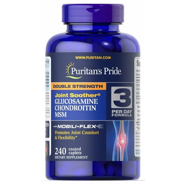 Глюкозамин хондроитин и МСМ Puritan's Pride (Double Strength MSM) 500 мг/400 мг 240 капсул - Фото 1 Глюкозамин хондроитин и МСМ Puritan's Pride (Double Strength MSM) 500 мг/400 мг 240 капсул - зображення 1