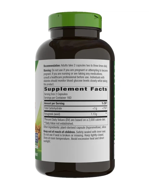 Пажитник Fenugreek Seed Nature's Way семена 1130 мг 320 веганских капсул 565 мг на капсулу - изображение 2