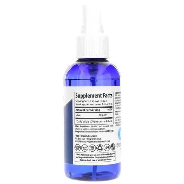Колоїдне срібло, Colloidal Silver, Trace Minerals Research, флакон з розпилювачем, 59 мл - Фото 2 Колоїдне срібло, Colloidal Silver, Trace Minerals Research, флакон з розпилювачем, 59 мл - зображення 2