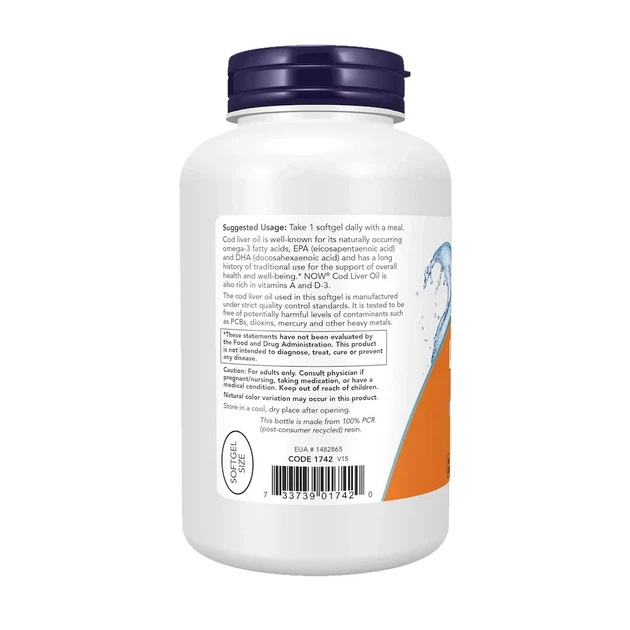 Риб'ячий жир із печінки тріски Now Foods (Cod Liver Oil) 650 мг 250 капсул - зображення 3