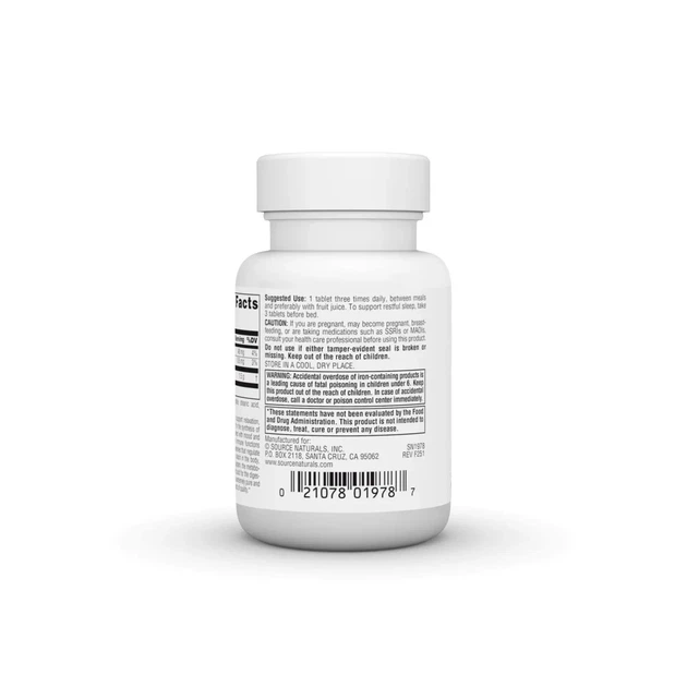 L-триптофан Source Naturals (L-Tryptophan) 500 мг 30 таблеток - зображення 3