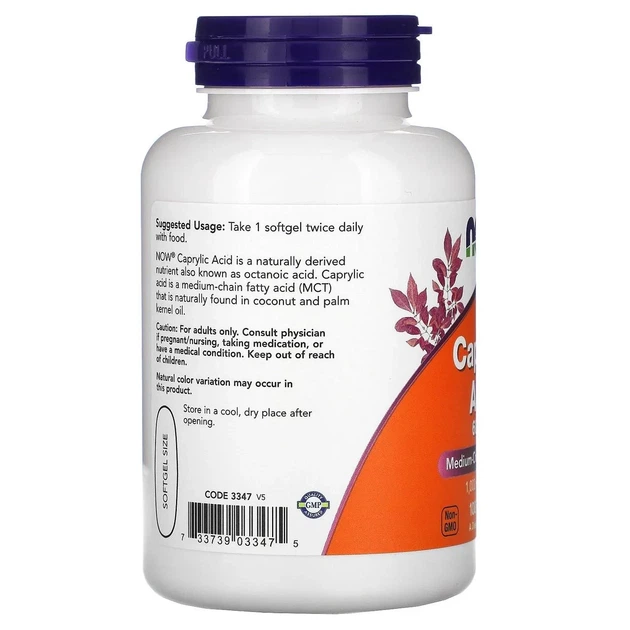Каприловая кислота "Caprylic Acid" Now Foods, 600 мг, 100 капсул - Фото 3 Каприловая кислота "Caprylic Acid" Now Foods, 600 мг, 100 капсул - изображение 3