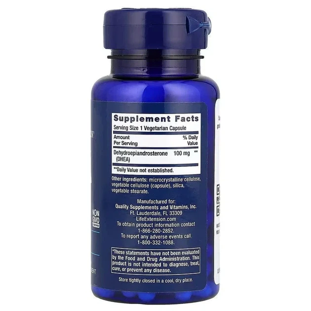 ДГЭА, DHEA, Life Extension, 100 мг, 60 вегетарианских капсул - изображение 2