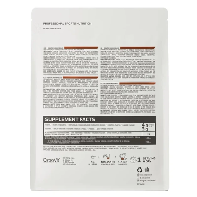 Креатин моногидрат кола OstroVit (Creatine Monohydrate cola) 300 г - изображение 3