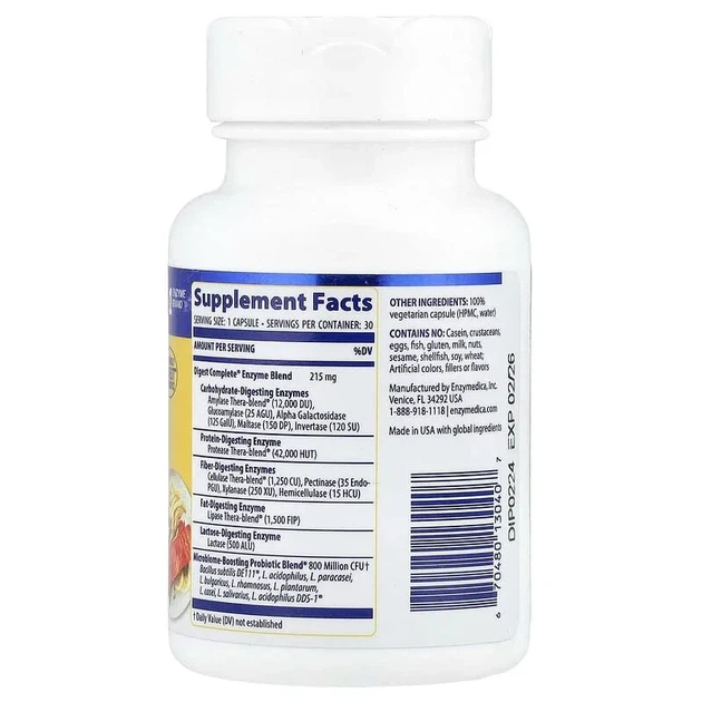 Ферменты и пробиотики Digest Basic + Probiotics Enzymedica, 30 капсул - изображение 2