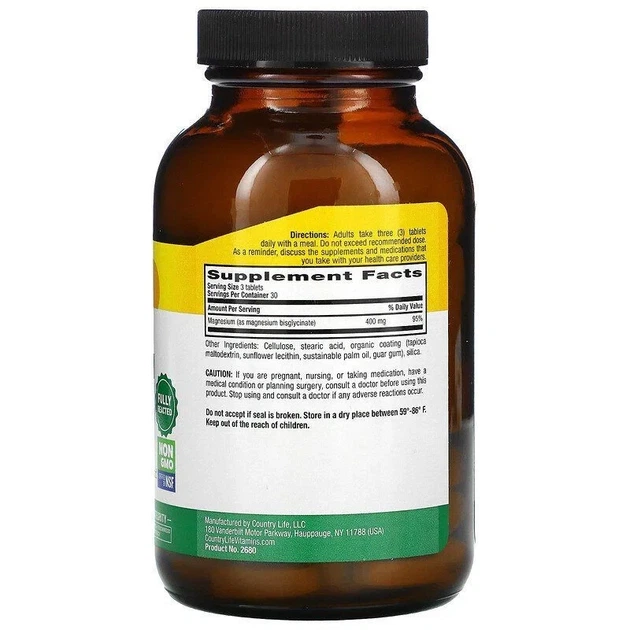 Магній гліцинат Chelated Magnesium Glycinate Country Life, 400 мг, 90 таблеток - зображення 2
