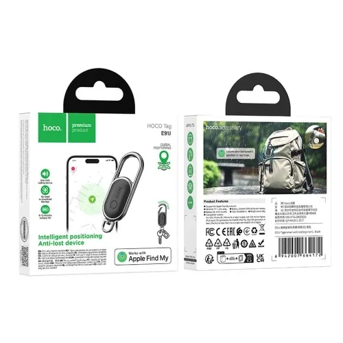 Брелок-трекер Hoco E91J Tiger Smart Anti-Lost Keychain Black с поддержкой Apple Find My - изображение 2