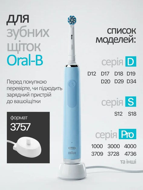 Зарядний пристрій база для Braun Oral-B Type 3757 для електричної зубної щітки 220V Білий - Фото 2 Зарядний пристрій база для Braun Oral-B Type 3757 для електричної зубної щітки 220V Білий - зображення 2