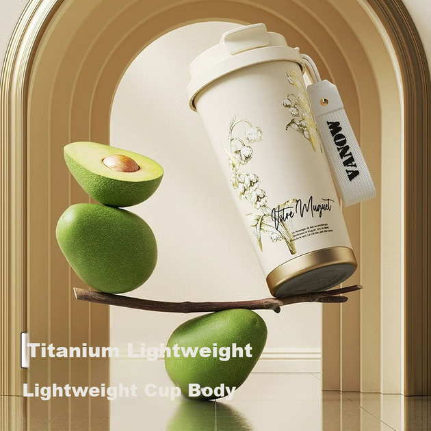 Кавова кружка Vanow Pure Titanium для жінок, стильна чашка з подвійною трубочкою для пиття, портативна автомобільна пляшка для води високого класу для використання на вулиці - изображение 4
