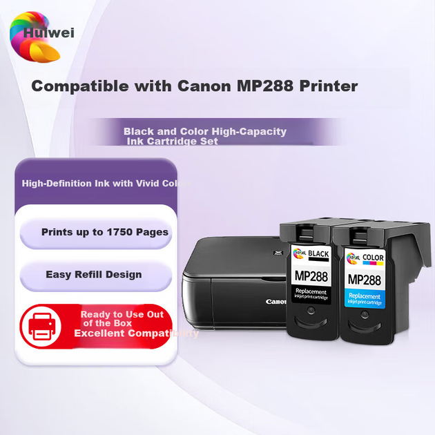 Чорнильний картридж Huiwei MP288, сумісний з чорним та кольоровим принтером Canon MP288, комплект великої ємності - Фото 4 Чорнильний картридж Huiwei MP288, сумісний з чорним та кольоровим принтером Canon MP288, комплект великої ємності - зображення 4