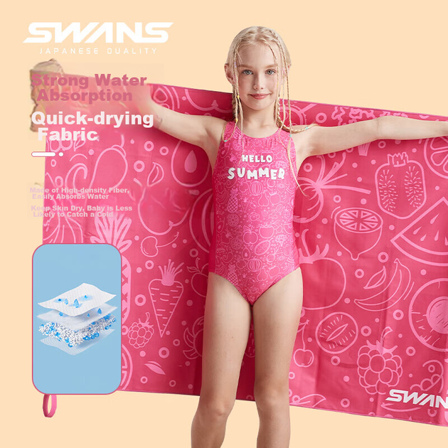 Полотенце SWANS детское для плавания с рисунком, розово-красное - изображение 7