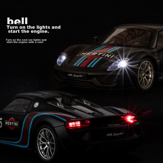 Модель автомобиля Heimanba Porsche 918 Spyder в масштабе 1:18, литая под давлением, игрушка для детской коллекции и демонстрации. - изображение 10