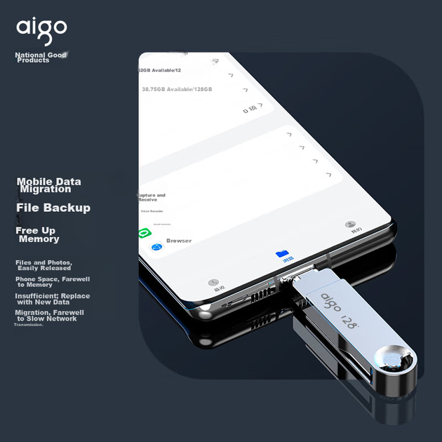 Флеш-накопичувач Aigo 32 ГБ типу C USB 3.2 з двома інтерфейсами, 120 МБ/с U353, велика ємність для офісу та навчання, телефону, комп'ютера, автомобіля, студентського USB-накопичувача - изображение 7