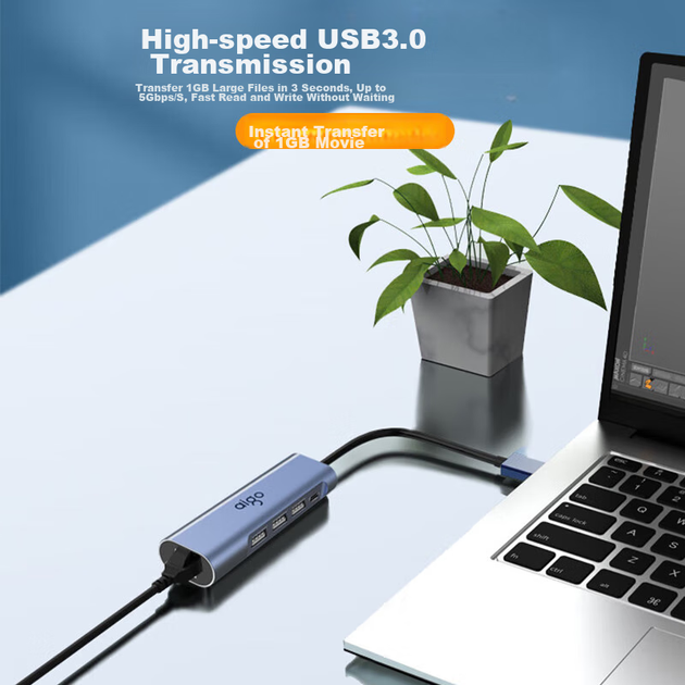 Адаптер Aigo USB - RJ45 Gigabit Ethernet, док-станція для ноутбука, USB-хаб, R03A - зображення 4