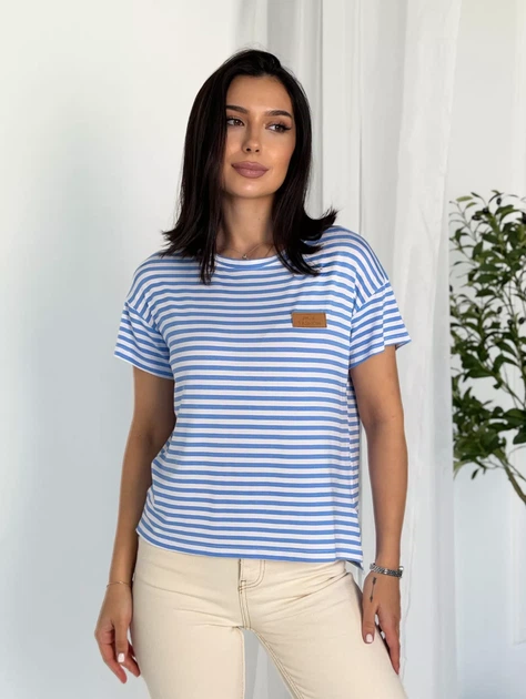 Женская вискозная футболка casual свободного кроя с полоской Innoe 300054-3, р. 48-50 Голубой - зображення 2