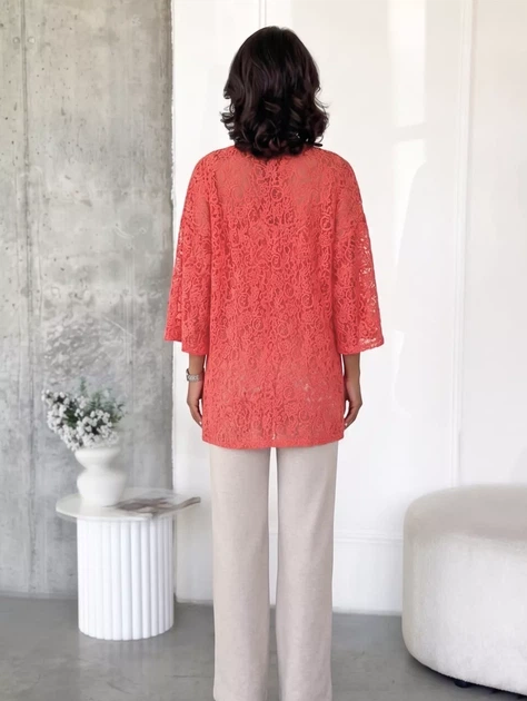 Стильная кружевная туника блузка oversize Innoe 230241-1, р. 48-50 Оранжевый - зображення 3