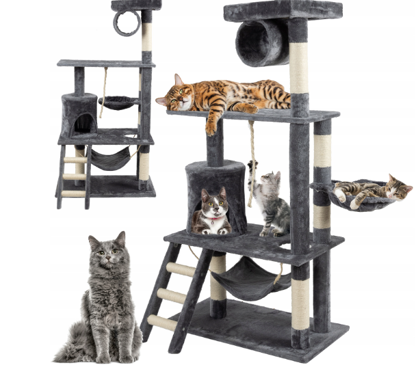 Когтеточка домик для кота 145 см с игровой площадкой и местом для отдыха серый Purlov FK-3270 - изображение 2