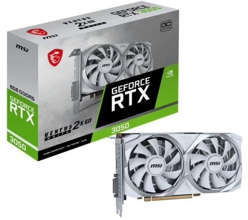 Видеокарта GeForce RTX 3050, MSI, VENTUS 2X XS OC (White), 8Gb (RTX 3050 VENTUS 2X XS WHITE 8G OC) - Фото 1 Видеокарта GeForce RTX 3050, MSI, VENTUS 2X XS OC (White), 8Gb (RTX 3050 VENTUS 2X XS WHITE 8G OC) - изображение 1