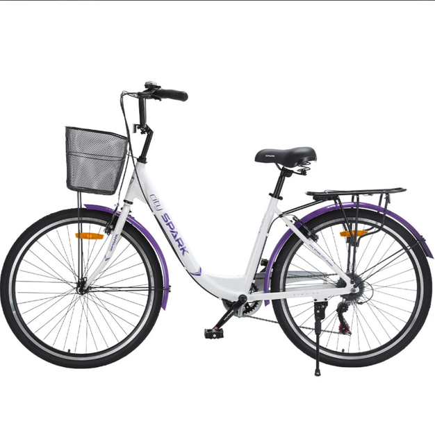 Велосипед SPARK CITY TEYA 26`` ал17`` жв v-brake с корзиной белый - Фото 4 Велосипед SPARK CITY TEYA 26`` ал17`` жв v-brake с корзиной белый - изображение 4