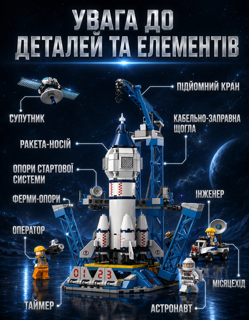 Конструктор Космодром Р-44 для хлопчиків Космічна Ракета шатл Космос Космічна станція Space 452 деталі - Фото 3 Конструктор Космодром Р-44 для хлопчиків Космічна Ракета шатл Космос Космічна станція Space 452 деталі - зображення 3