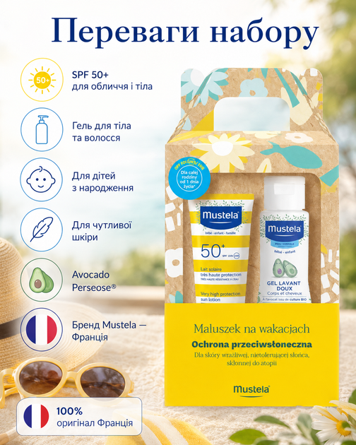 Набір Mustela Bebe Enfant Малюк на відпочинку сонцезахисне молочко SPF 50+ 40 мл і гель для миття 100 мл - зображення 3