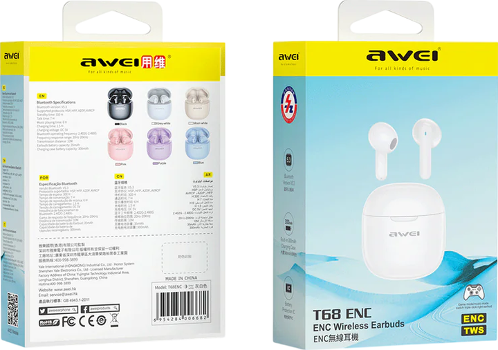 Навушники Awei T68 ENC TWS White (AWE000263) - зображення 2