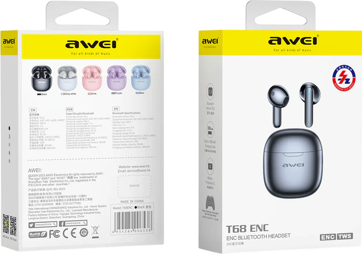 Słuchawki Awei T68 ENC TWS Black (AWE000262) - obraz 2