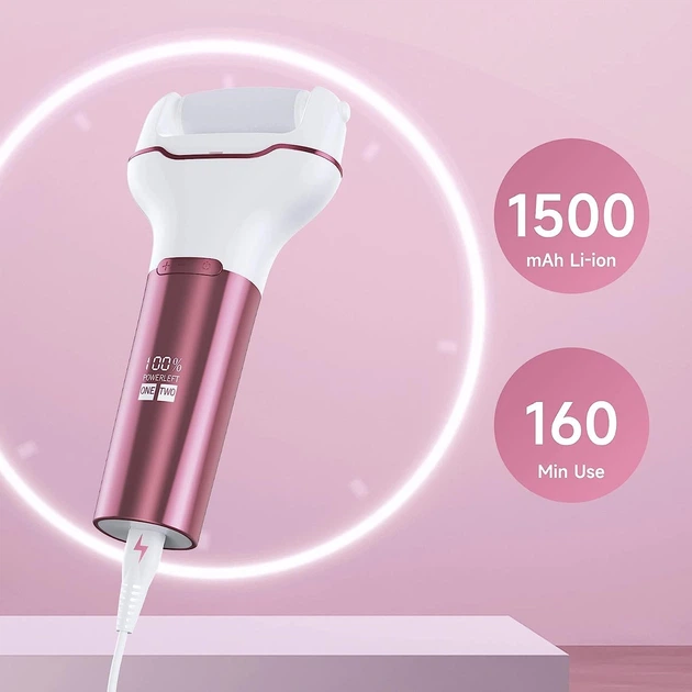 Електрична пемза для ніг PINK/Електрична роликова пилка-пемза для п'ят для педикюру з LCD-дисплеєм - Фото 3 Електрична пемза для ніг PINK/Електрична роликова пилка-пемза для п'ят для педикюру з LCD-дисплеєм - зображення 3