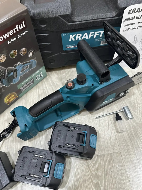 Ланцюгова міні пила акумуляторна Krafftec 12 дюймів 52V 6Ah / 2500 Вт / 2 акумулятори - зображення 3