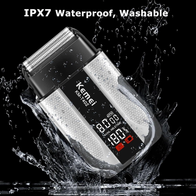 Сеточная электробритва Kemei KM-T402 с LCD-дисплеем IPX7 USB Type-C - изображение 4