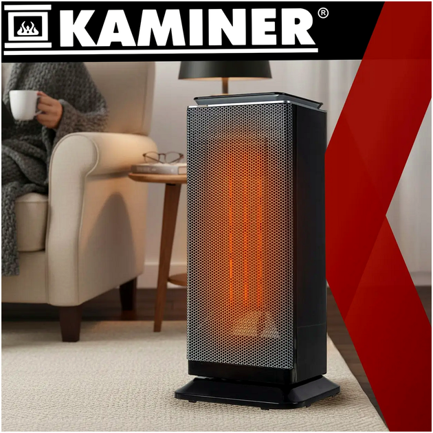 Электрический керамический обогреватель 2000 Вт с таймером для дома Kaminer - изображение 8