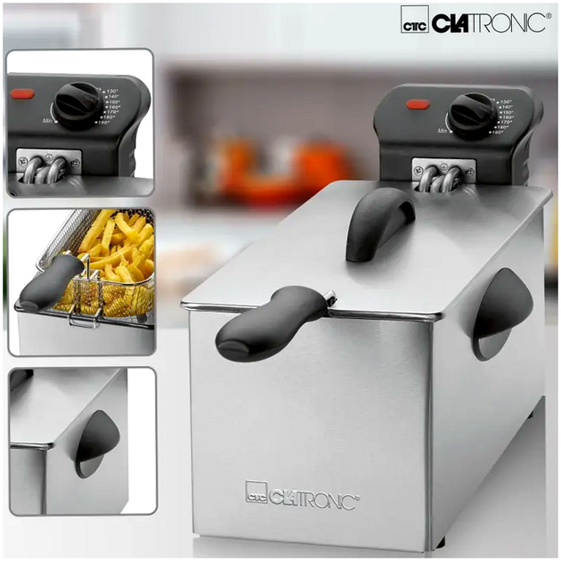 Фритюрница масляная 3 литра 2000 Вт для кухни нержавеющая сталь Clatronic - изображение 10