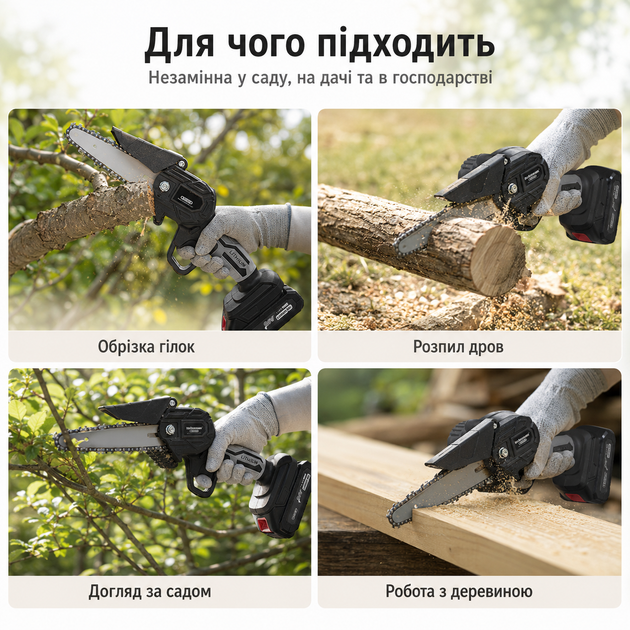Аккумуляторная цепная мини-пила Heckermann YS-610 21 В 550 Вт с 2 аккумуляторами, ручная садовая пила 4 дюйма для обрезки веток - Фото 4 Аккумуляторная цепная мини-пила Heckermann YS-610 21 В 550 Вт с 2 аккумуляторами, ручная садовая пила 4 дюйма для обрезки веток - изображение 4