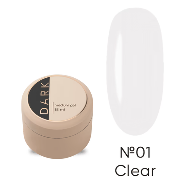 Гель для укрепления ногтей Dark Medium Gel No01 прозрачный 15 мл - Фото 1 Гель для укрепления ногтей Dark Medium Gel No01 прозрачный 15 мл - изображение 1