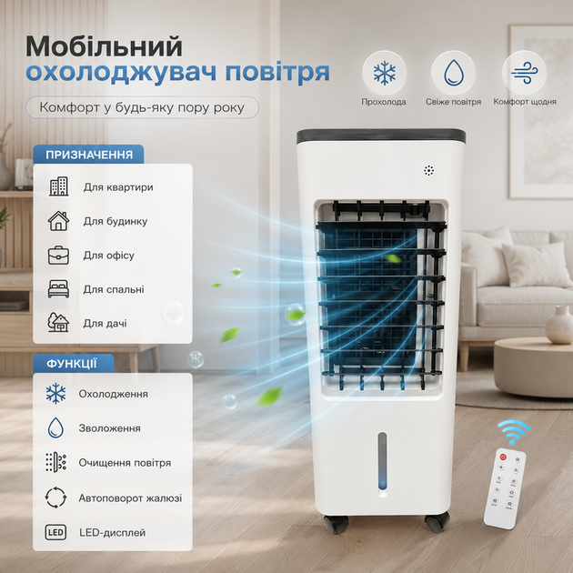 Охладитель воздуха 3в1 120 Вт до 35 м² с пультом ДУ резервуар 5,5 л - изображение 2