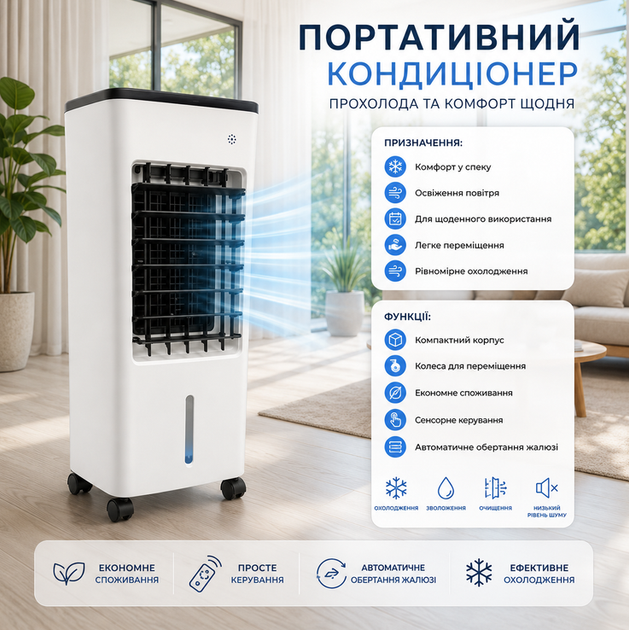 Охладитель воздуха 3в1 120 Вт до 35 м² с пультом ДУ резервуар 5,5 л - изображение 4