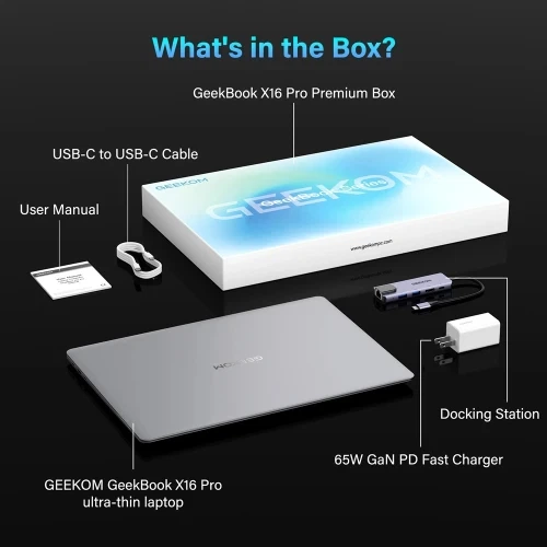 Ноутбук GEEKOM GeekBook X16 Pro, Grey, 16", IPS, U9 185H, 32Gb LPDDR5, 2Tb SSD, Arc, Win11P - Фото 6 Ноутбук GEEKOM GeekBook X16 Pro, Grey, 16", IPS, U9 185H, 32Gb LPDDR5, 2Tb SSD, Arc, Win11P - изображение 6