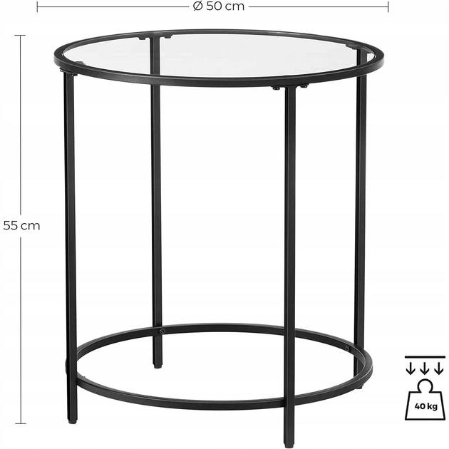 Круглый журнальный стекляный столик Songmics 50*55 Black - изображение 2