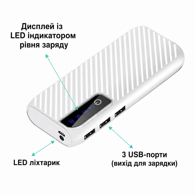 Павер банк Power Bank Fashion 50000 mAh, LED-дисплей, 3 USB-выхода Белый (LM-122-3053B) - изображение 2
